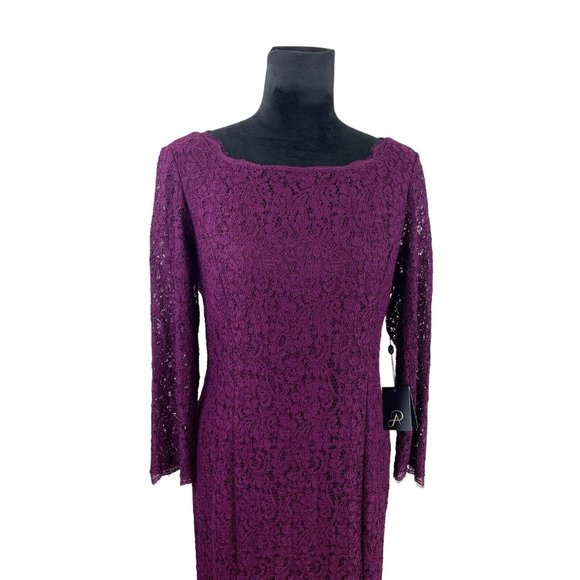NWT Adrianna Papell Purple Floral Lace Full Length Gown US Size 14 - Picture 2 of 15